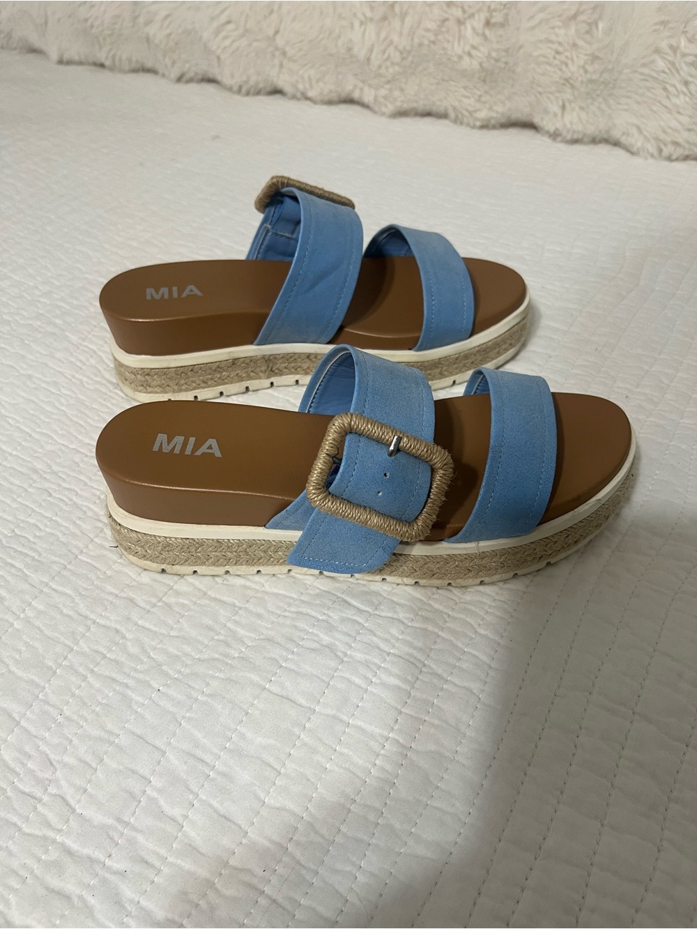MIA Sky Blue Double Strap Buckle Slide Sandals
